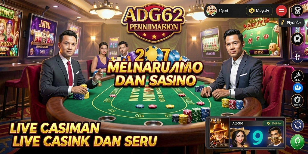 Tampilan gameplay ADG62 yang mendebarkan dengan dealer langsung.