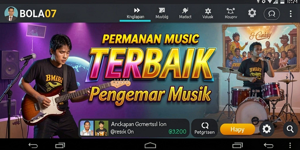 Gameplay BOLA07 menampilkan tantangan musik yang seru.