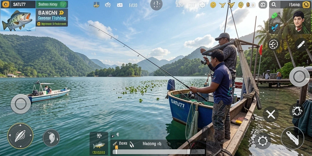 Tampilan permainan SATU77 yang menampilkan aksi memancing yang seru.