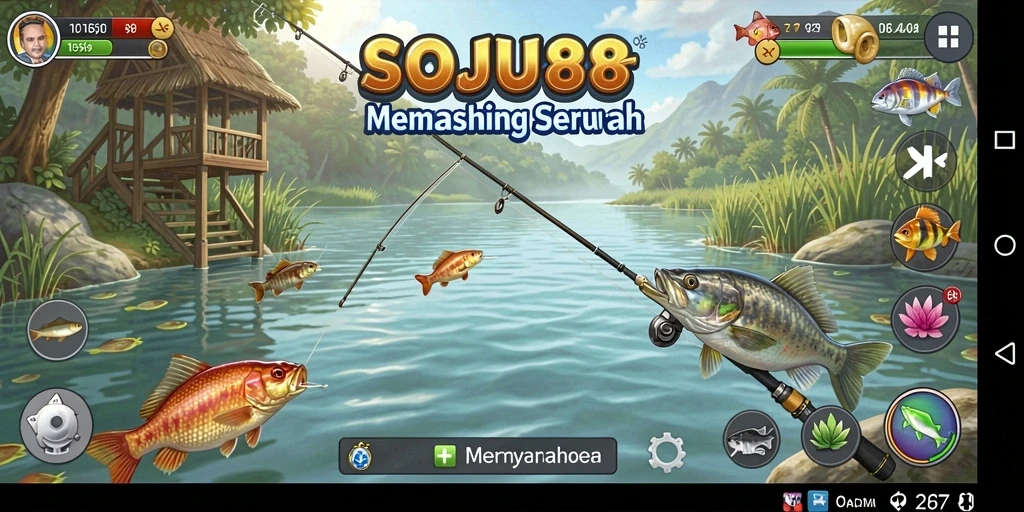 Screenshot utama yang menampilkan gameplay memancing di SOJU88.